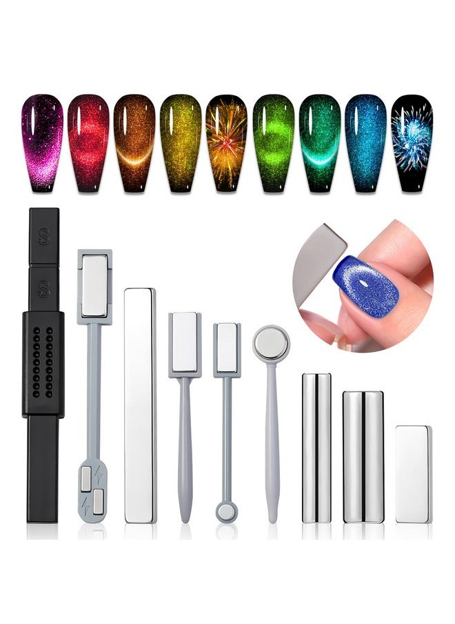 Saviland SAVILAND Cat Eye Magnetic for Nail: 9PCS Cat Eye Gel Nail Polish Magnet Tools Set Strong Suction Nail Magnet Nails Square Round Magnet Stick Diverse Cat Eye Effect Double Ended Nail Salon Art Tools  - Image 1