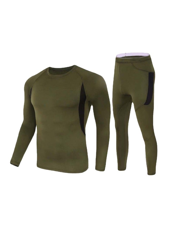 Men's Thermal Underwear Sets Top & Long Johns Fleece Sweat Quick Drying Thermo Base Layer-Green  - Image 1