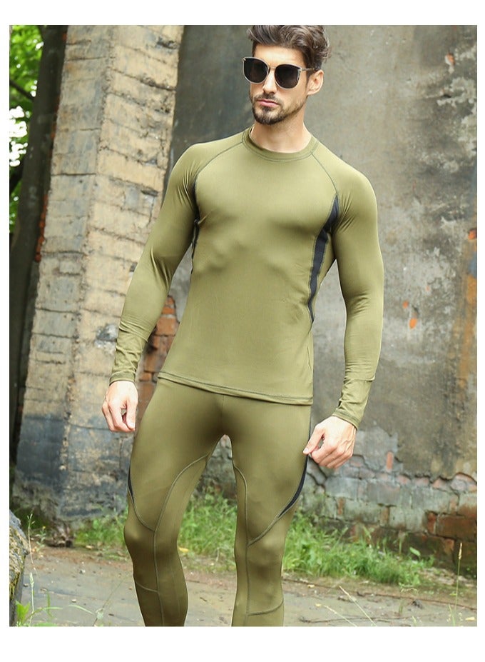 Men's Thermal Underwear Sets Top & Long Johns Fleece Sweat Quick Drying Thermo Base Layer-Green  - Image 2