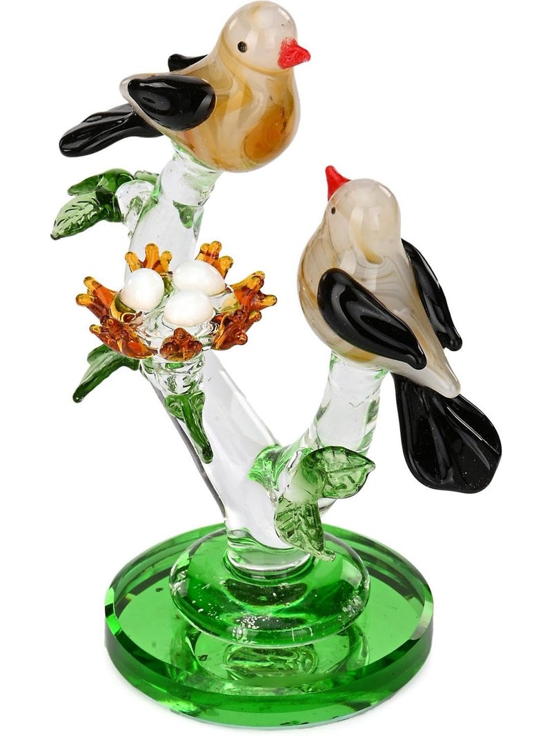 Somil Bird Couple Caring for His Chicks in Nest On A Tree Crystal Glass Decorative Gifting Showpiece, Multi, 7 X 5 X 13 Cm, Made By Hand from Expert Artisans - Image 2