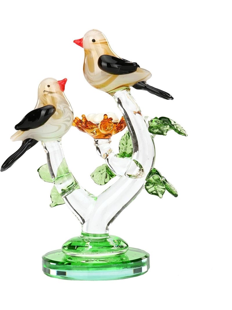 Somil Bird Couple Caring for His Chicks in Nest On A Tree Crystal Glass Decorative Gifting Showpiece, Multi, 7 X 5 X 13 Cm, Made By Hand from Expert Artisans - Image 3