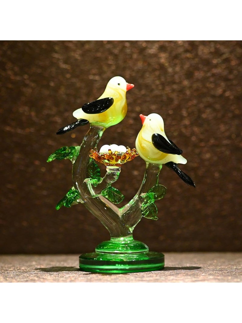 Somil Bird Couple Caring for His Chicks in Nest On A Tree Crystal Glass Decorative Gifting Showpiece, Multi, 7 X 5 X 13 Cm, Made By Hand from Expert Artisans - Image 4
