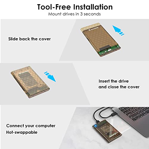 WAVLINK USB 3.0 to SATA 2.5" Tool-Free External Hard Drive Enclosure, Optimized for 7mm and 9.5mm 2.5 Inch SATA HDD/SSD, Max 4TB with UASP Protocol - Image 5