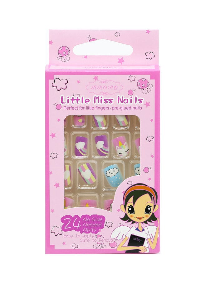 NIBEMINENT 24-Piece Kids Pattern Short False Nails Multicolour  - Image 1