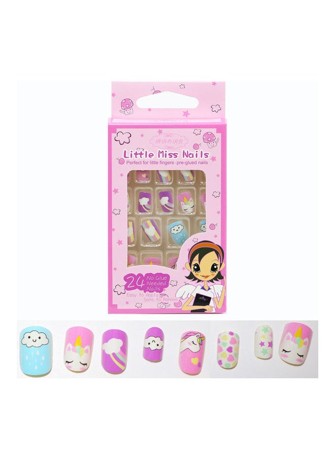NIBEMINENT 24-Piece Kids Pattern Short False Nails Multicolour  - Image 4