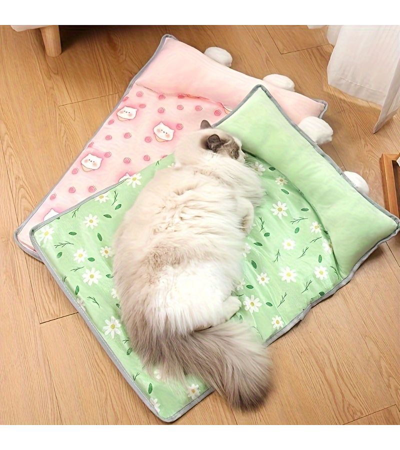 A Stylish Cooling Mat Ideal for Both Dogs And Cats Featuring a Summer Themed Pink Strawberry Design Made from Durable Nylon Perfect for Small Pets Offering Breathability And Comfort While Being Heat Resistant Size 16 93 x 12 6 x 1 97 Inches - Image 2