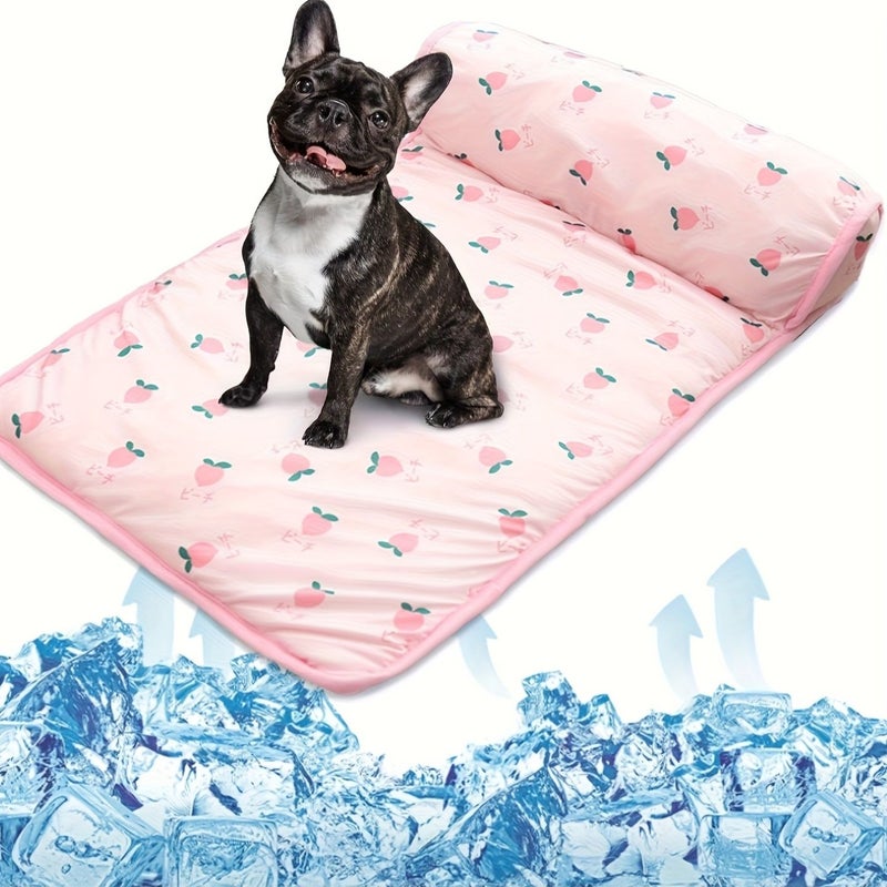 A Stylish Cooling Mat Ideal for Both Dogs And Cats Featuring a Summer Themed Pink Strawberry Design Made from Durable Nylon Perfect for Small Pets Offering Breathability And Comfort While Being Heat Resistant Size 16 93 x 12 6 x 1 97 Inches - Image 1