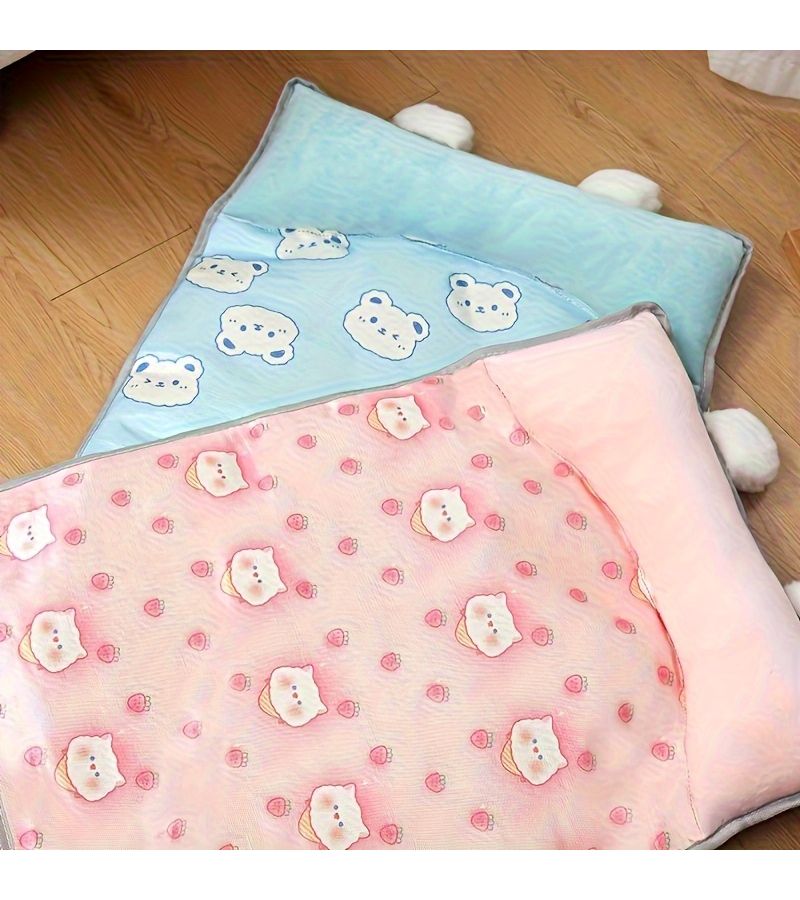 A Stylish Cooling Mat Ideal for Both Dogs And Cats Featuring a Summer Themed Pink Strawberry Design Made from Durable Nylon Perfect for Small Pets Offering Breathability And Comfort While Being Heat Resistant Size 16 93 x 12 6 x 1 97 Inches - Image 5