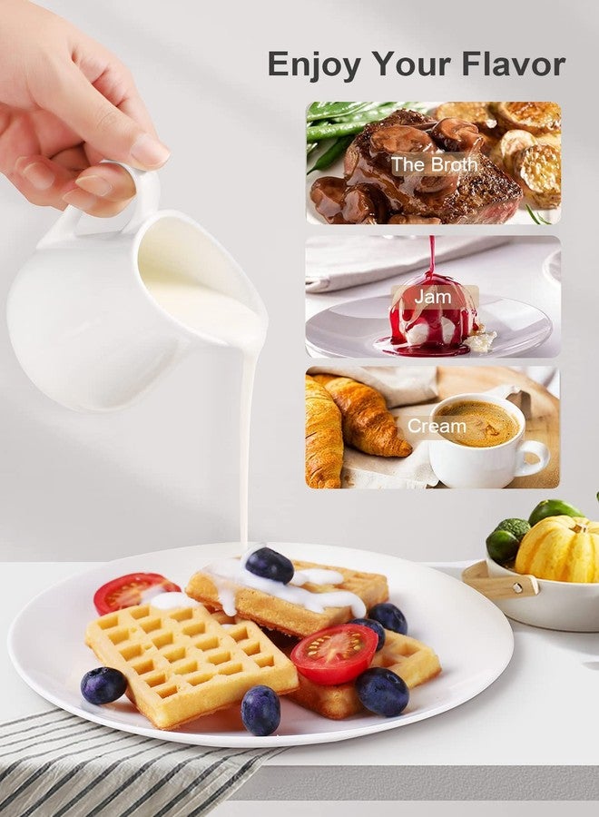 Nucookery طقم إبريق كريمة سيراميك من نوكوكيري، سعة 4 أونصات، عبوة من قطعتين، إبريق حليب صغير أبيض اللون بمقبض، مناسب للصلصات والسلطات والقهوة والحليب، آمن للاستخدام في الميكروويف والفريزر، طقم من قطعتين - Image 5
