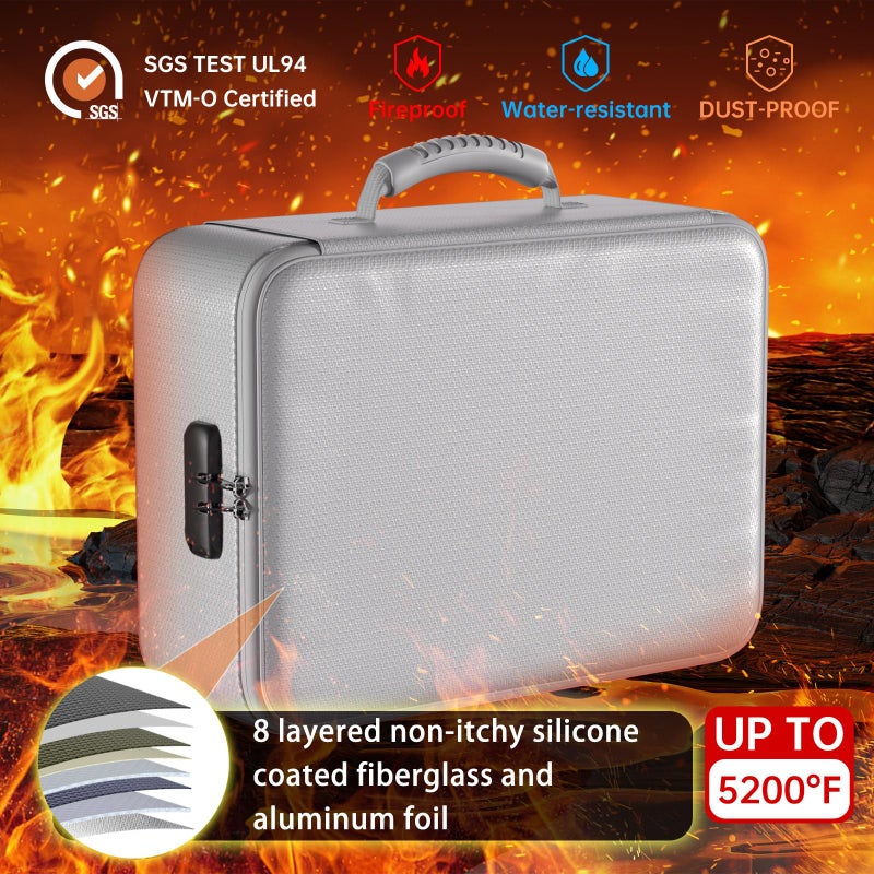 DocSafe 5200Â°F Document Organizer with Lock,Upgraded Heat Insulated Fireproofï¼†Waterproof Box 8 Layers File Organizer,Portable Home Travel Safe Storage for Important Documents, Files,Silver (Soft) - Image 2