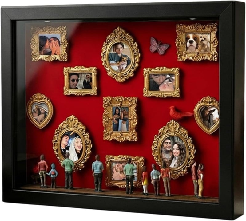 Portable Mini Museum, Figurine Light Up Display, 20x15cm Wood Frame Fun Decoration for Photos, MDF DIY Memory Frame with LED Lights, Home Decor Accessory with Compartments, Couples Her - Image 1