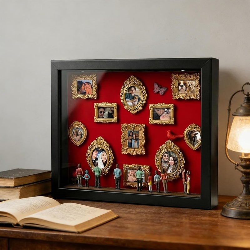 Portable Mini Museum, Figurine Light Up Display, 20x15cm Wood Frame Fun Decoration for Photos, MDF DIY Memory Frame with LED Lights, Home Decor Accessory with Compartments, Couples Her - Image 4