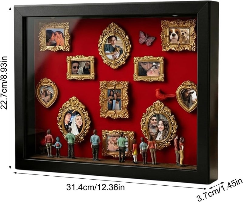 Portable Mini Museum, Figurine Light Up Display, 20x15cm Wood Frame Fun Decoration for Photos, MDF DIY Memory Frame with LED Lights, Home Decor Accessory with Compartments, Couples Her - Image 2