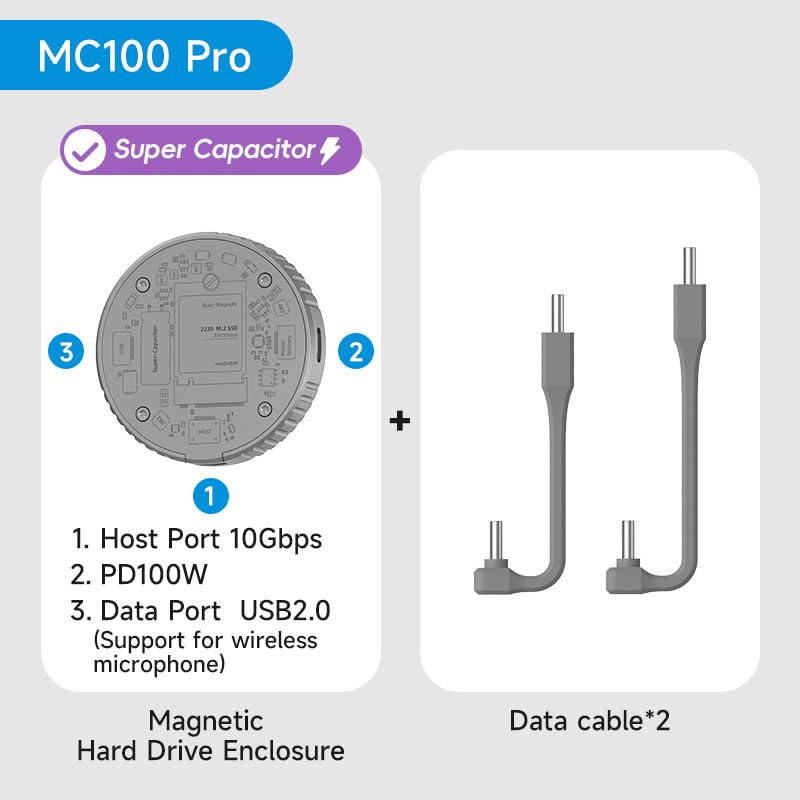 Hagibis Magnetic M2 2230 NVMe SSD Enclosure with Magsafe for iPhone 17 16 15 Pro Max ProRes 10Gbps USB C to NVMe Adapter 100W PD USB C External SSD Case for MacBook iPad ProMC100 Pro - Image 3