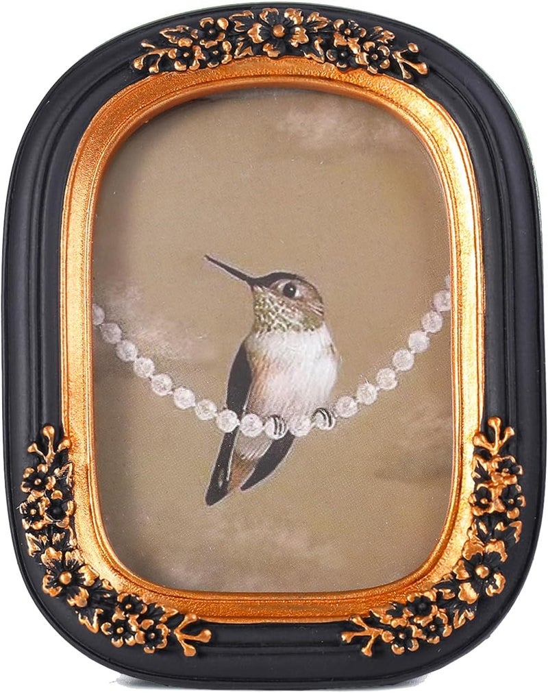 SIKOO Small Vintage Picture Frame 2.5x3.5 Antique Wallet Size Picture Frames Set Wall Mount and Tabletop Vintage Wall Decor Black and Brassy - Image 1
