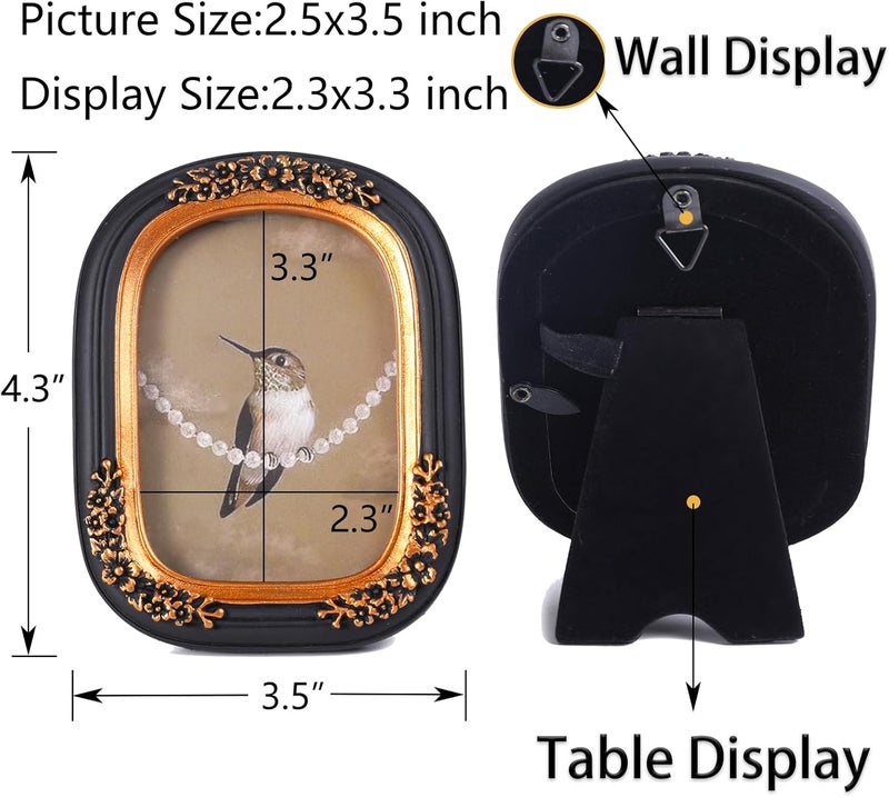 SIKOO Small Vintage Picture Frame 2.5x3.5 Antique Wallet Size Picture Frames Set Wall Mount and Tabletop Vintage Wall Decor Black and Brassy - Image 2