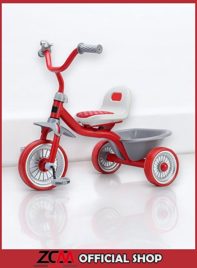 ZCM-HAPPY Children's Tricycle for Boys and Girls with Safety Belt and Anti-Rollover Design, Baby Sliding Bicycle with Rear Storage Bucket  - Image 1