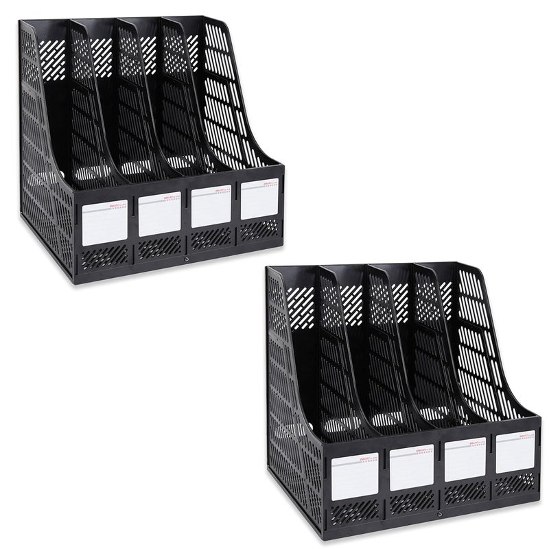 DaKos Multipurpose Plastic 4 Compartments File Rack Paper Holder Desktop, File Holders Organizer Box (Black) Pack of 2 - Image 2