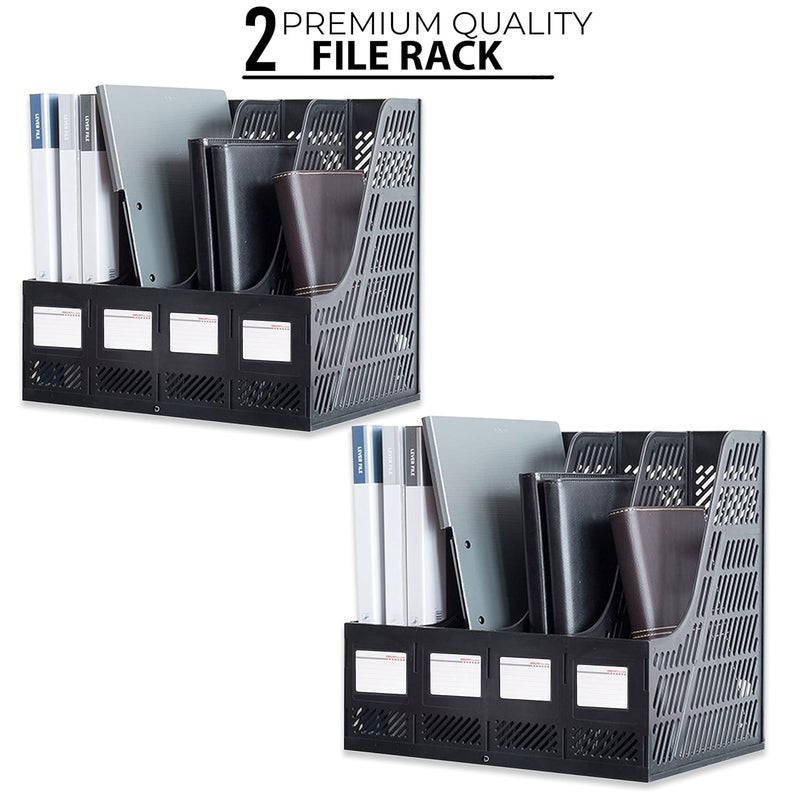 DaKos Multipurpose Plastic 4 Compartments File Rack Paper Holder Desktop, File Holders Organizer Box (Black) Pack of 2 - Image 3