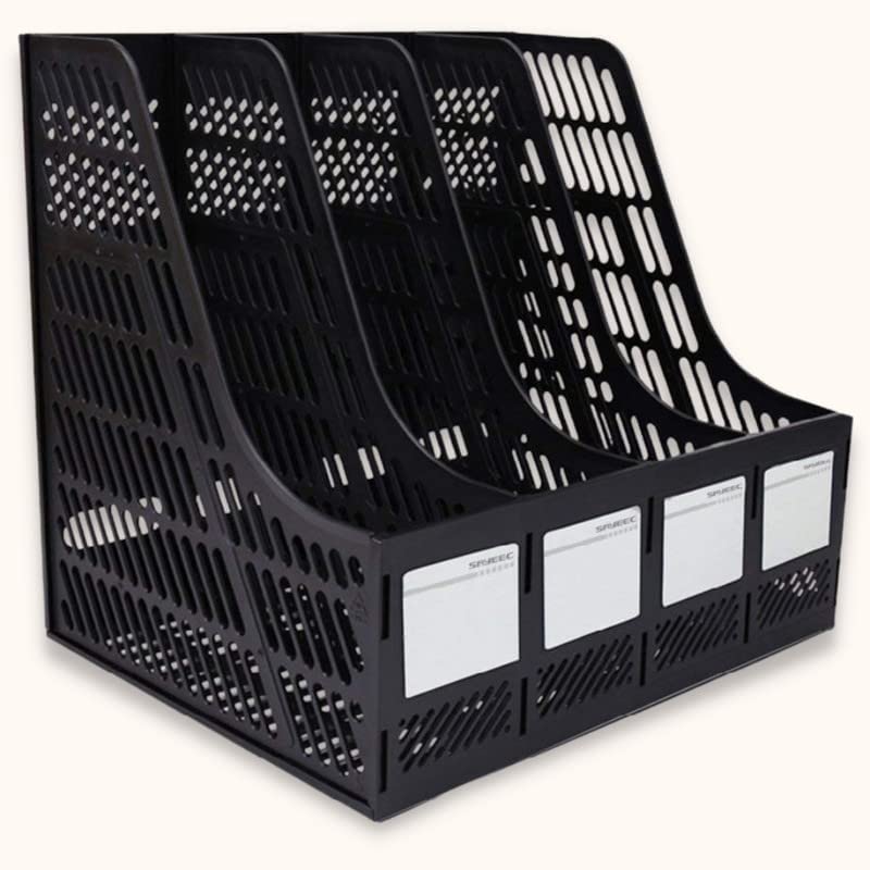DaKos Multipurpose Plastic 4 Compartments File Rack Paper Holder Desktop, File Holders Organizer Box (Black) Pack of 2 - Image 4
