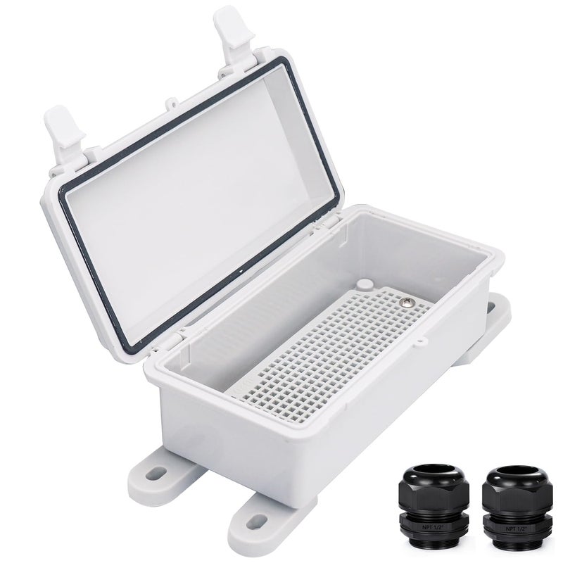YETLEBOX Waterproof Electrical Box Dustproof Junction Box Weatherproof IP67 ABS Plastic Enclosure Switch Router Project Box with Mounting Plate with Wall Bracket 2 Cable Glands Grey 79x39x28