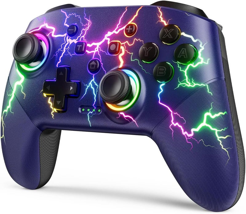VOYEE Switch Controller Compatible with Switch/Lite/OLED/PC/Windows, 1000 mAh Ergonomic Wireless Pro Controller with Lightning LED Programmable Wake-up Vibration - Image 1