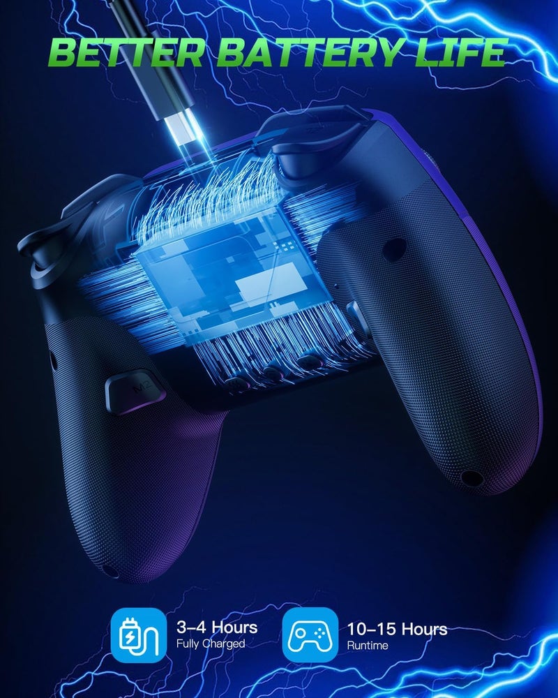 VOYEE Switch Controller Compatible with Switch/Lite/OLED/PC/Windows, 1000 mAh Ergonomic Wireless Pro Controller with Lightning LED Programmable Wake-up Vibration - Image 5