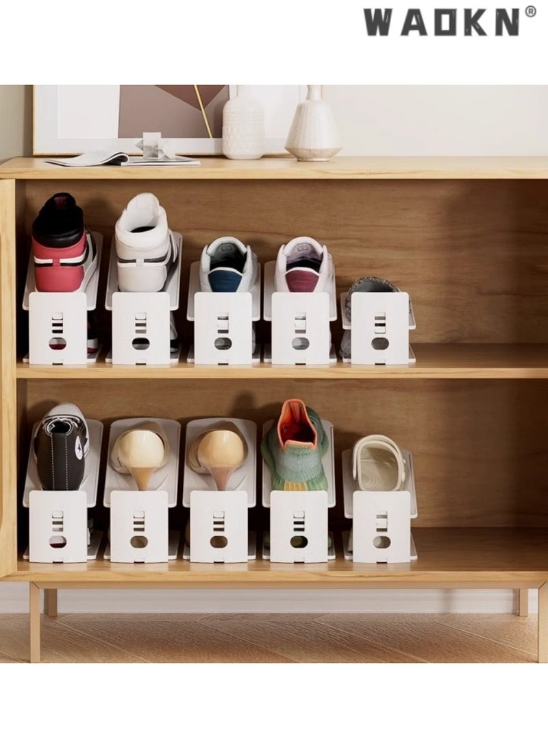 WAOKN 4-Pack Double-Layer Shoe Racks, Adjustable Shoe Organizer for Home, Space-Saving Storage Solutions, White Color, Easy to Assemble and Use, Enhances Organization,Durable Design  - Image 5