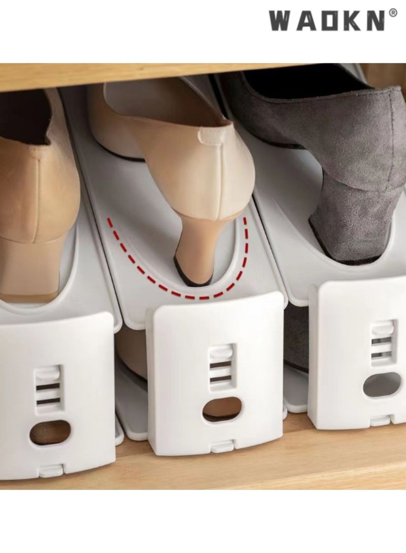 WAOKN 4-Pack Double-Layer Shoe Racks, Adjustable Shoe Organizer for Home, Space-Saving Storage Solutions, White Color, Easy to Assemble and Use, Enhances Organization,Durable Design  - Image 2