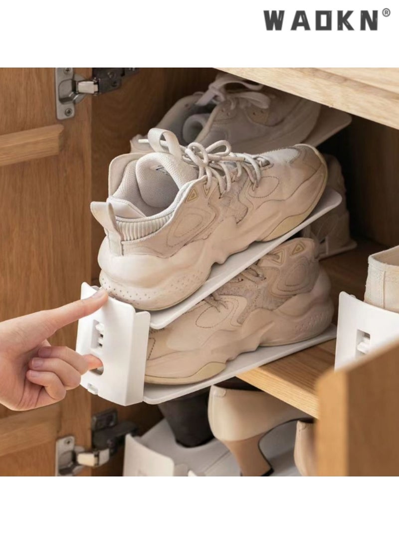 WAOKN 4-Pack Double-Layer Shoe Racks, Adjustable Shoe Organizer for Home, Space-Saving Storage Solutions, White Color, Easy to Assemble and Use, Enhances Organization,Durable Design  - Image 1