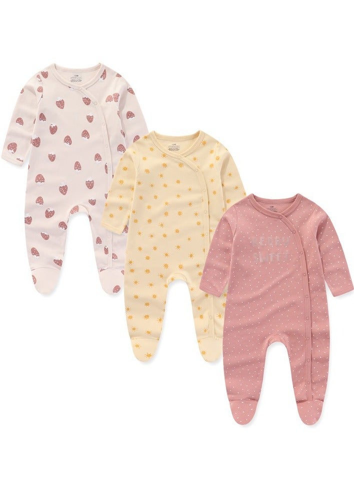 RedMapleTEK Infant And Toddler Pure Cotton One-Piece Long-Sleeved Crawling Suit 3-Piece Set  - Image 1