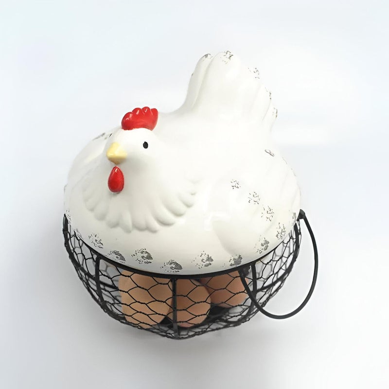 Metal Chicken Egg Storage Basket with Decorative Lid for Kitchen Space Saving (KH) - Image 2