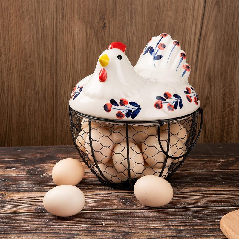 Metal Chicken Egg Storage Basket with Decorative Lid for Kitchen Space Saving (KH) - Image 4
