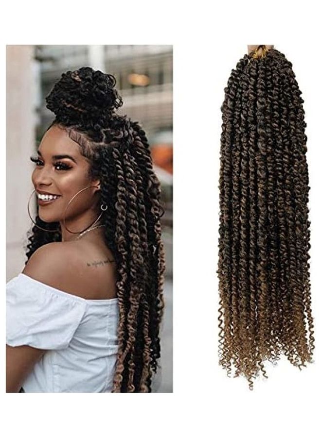 NIBEMINENT 6-Piece Pre-Twisted Crochet Hair Extension Set Black/Beige 22inch