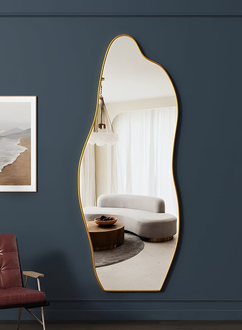 تايمي مرآة كبيرة جدا بتصميم انيق وزجاج مقاوم للكسر 185x80سم - مرآة كاملة الطول باطار معدني ذهبي واستاند خلفي - تصميمها الرائع يناسب غرفة المعيشة وغرف اللبس وغرف النوم - Image 3