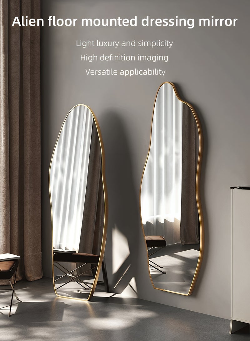 تايمي مرآة كبيرة جدا بتصميم انيق وزجاج مقاوم للكسر 185x80سم - مرآة كاملة الطول باطار معدني ذهبي واستاند خلفي - تصميمها الرائع يناسب غرفة المعيشة وغرف اللبس وغرف النوم - Image 4