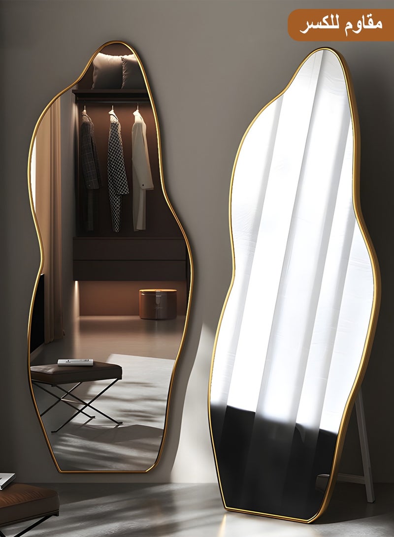 تايمي مرآة كبيرة جدا بتصميم انيق وزجاج مقاوم للكسر 185x80سم - مرآة كاملة الطول باطار معدني ذهبي واستاند خلفي - تصميمها الرائع يناسب غرفة المعيشة وغرف اللبس وغرف النوم - Image 1