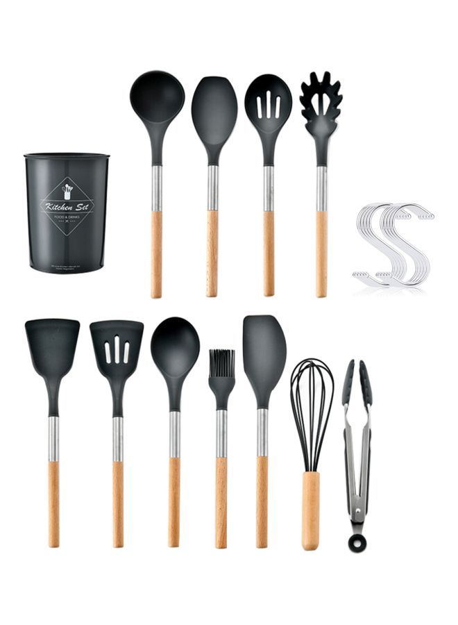 NIBEMINENT 11-Piece Cooking Utensil Set Black/Silver/Brown - Image 2