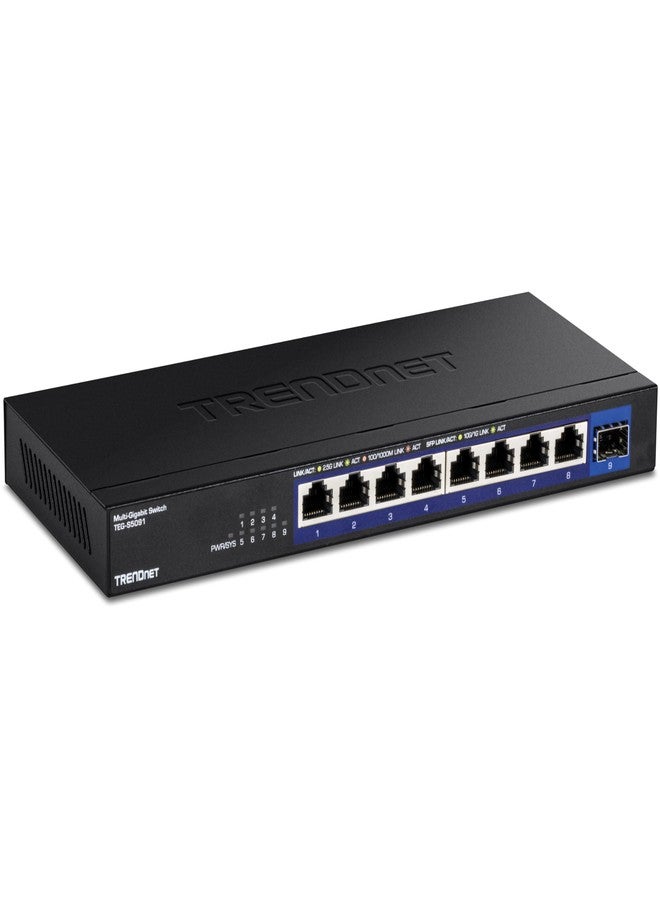 تريندنت مفتاح TRENDnet غير مُدار ذو 9 منافذ بسرعة 2.5 جيجابت مع منفذ SFP+ بسرعة 10 جيجابت، طراز TEG-S5091، 8 منافذ 2.5GBASE-T، سعة تحويل 60 جيجابت في الثانية، بدون مروحة، قابل للتركيب على الحائط، أسود - Image 1