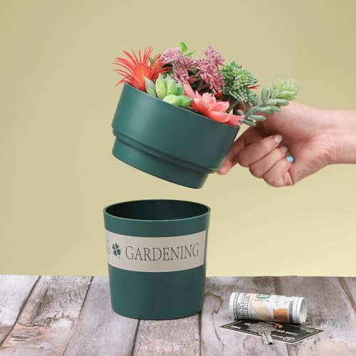 BARGIFTS Flower Pot Diversion Safe with Hidden Storage-Hidden Safe for Storing Valuables,Secret Stash Key Hider,Hide a Key, Artificial Plants Include, Green - Image 5