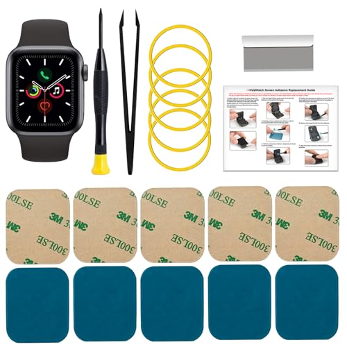 GREEN FUSION 5Pcs Pre-Cut Screen Adhesive Strip Compatible with Apple Watch Series 4/5/6 44mm Frame Sticker Replacement, with Toolkit, Instruction - Image 1