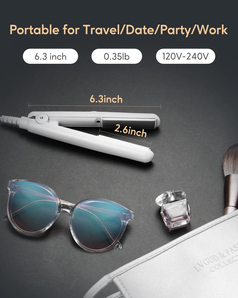 Wavytalk 0.7 Inch Ceramic Mini Hair Straightener - Small Flat Irons for Short Hair, Curls Bangs, Travel Friendly (White) - Image 3