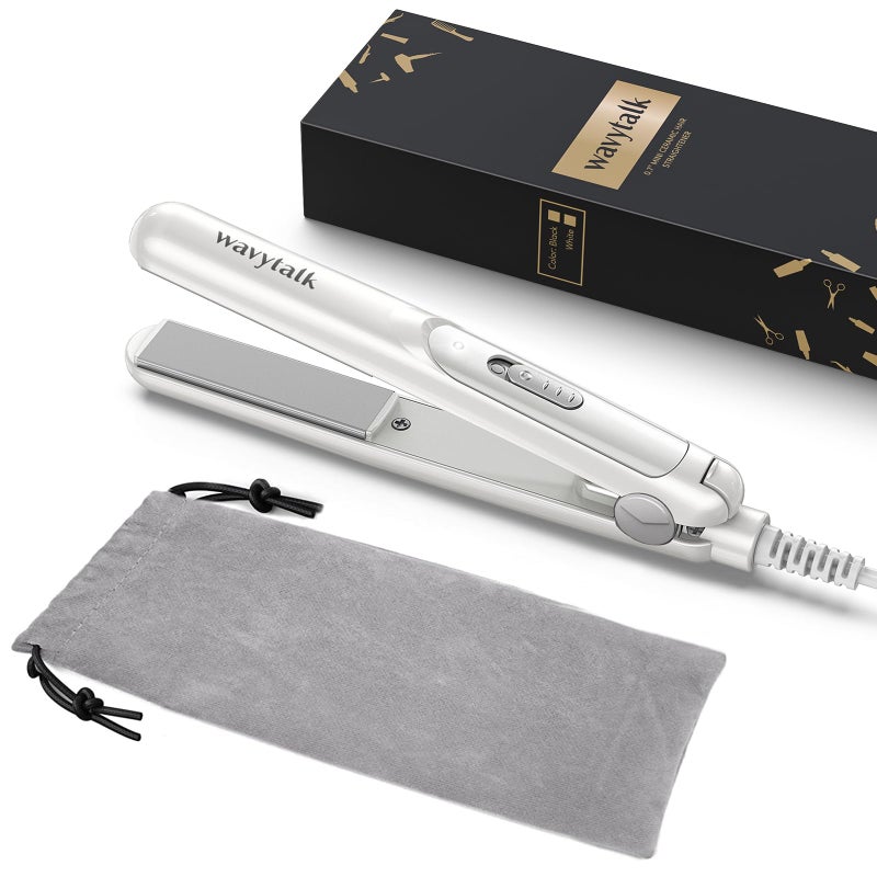 Wavytalk 0.7 Inch Ceramic Mini Hair Straightener - Small Flat Irons for Short Hair, Curls Bangs, Travel Friendly (White) - Image 1