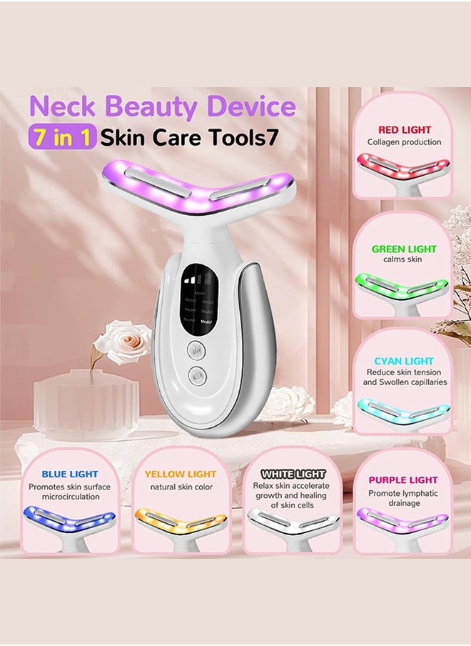 Neck Beauty Device, 7 Modes Microcurrent Face Lift Device, with Vibration, 45±5°C Heating Function, Anti-Wrinkle Face Device for Skin Care,Smoothing Wrinkles,Firming Skin and Neck Lifting