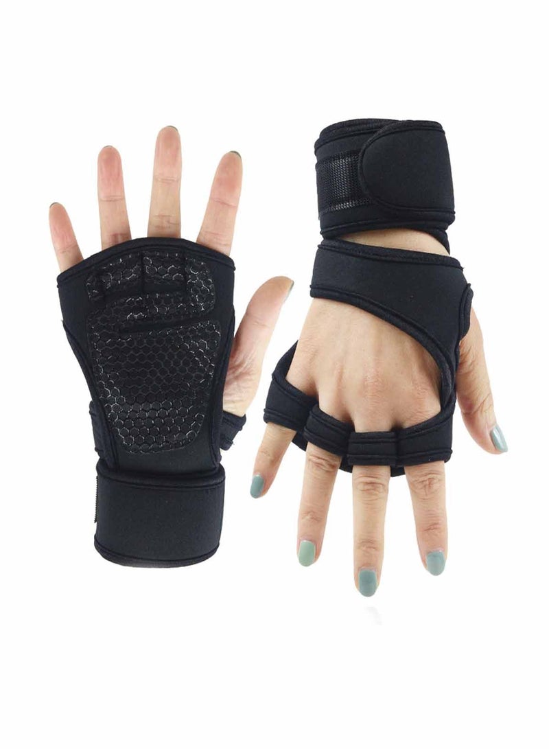 Cross Training Gloves with Wrist Support, Men Women Anti-Slip Weightlifting Workout Sprot Gloves, Black (L) - Image 1