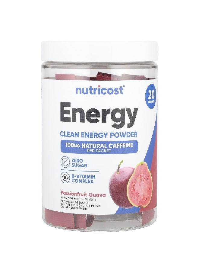 Nutricost - Nutricost, Energy, Clean Energy Powder, Passionfruit Guava, 20 Stick Packs, 0.18 oz (5 g) Each - Image 1