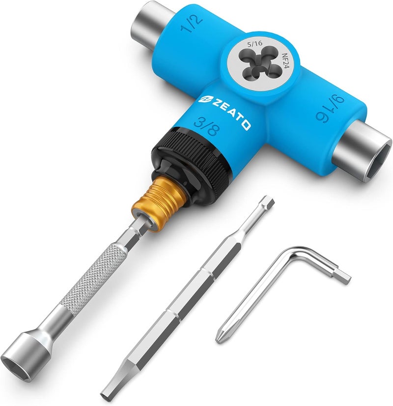 Zeato All-in-One Skate Tools Multi-Function Portable Skateboard T Tool Accessory with T-Type Allen Key and L-Type Phillips Head Wrench Screwdriver - Image 1