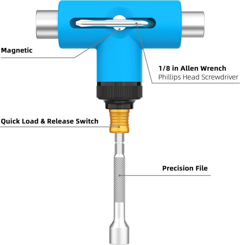 Zeato All-in-One Skate Tools Multi-Function Portable Skateboard T Tool Accessory with T-Type Allen Key and L-Type Phillips Head Wrench Screwdriver - Image 3