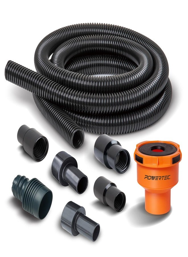 باورتيك مجموعة تجميع الغبار بخرطوم المكنسة الكهربائية POWERTEC 70510 بطول 10 أقدام مع 5 وصلات، ومخفض مخروطي الشكل، ومحول منفذ غبار سريع التوصيل لأدوات النجارة الكهربائية، والمكانس الكهربائية المنزلية، والمكانس الكهربائية الرطبة/الجافة. - Image 1