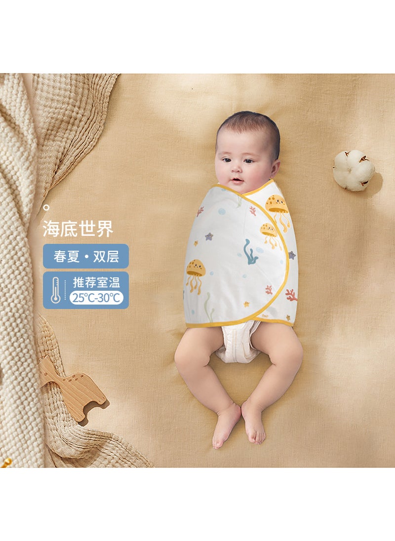 Generic Baby Sleeping Bag Wrap Swaddle Blanket Anti-startle Summer Thin Wrap Single Cotton Fabric Pure Cartoon Design Newborn Baby Underwater World 